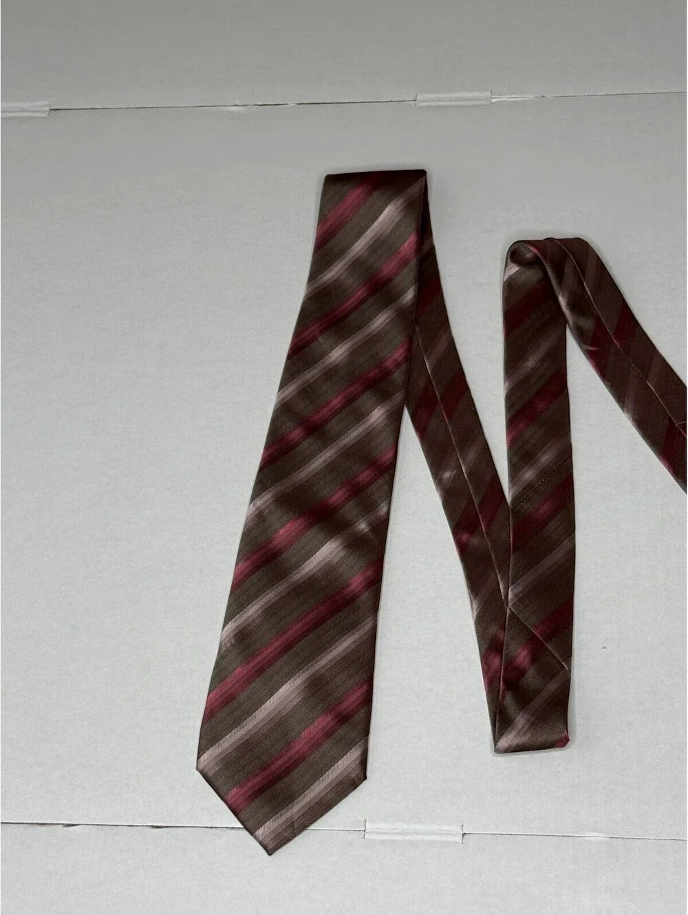Van Heusen Men's Brown Burgundy Pink Diagonal Stripe Classic Necktie